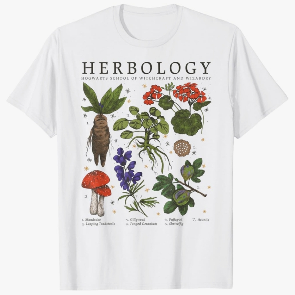 NWT Harry Potter Herbology Plants Vintage Style Textbook Premium T-Shirt